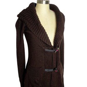 Label + Thread Cardigan Sweater Womens Size S Brown Merino Wool Toggle